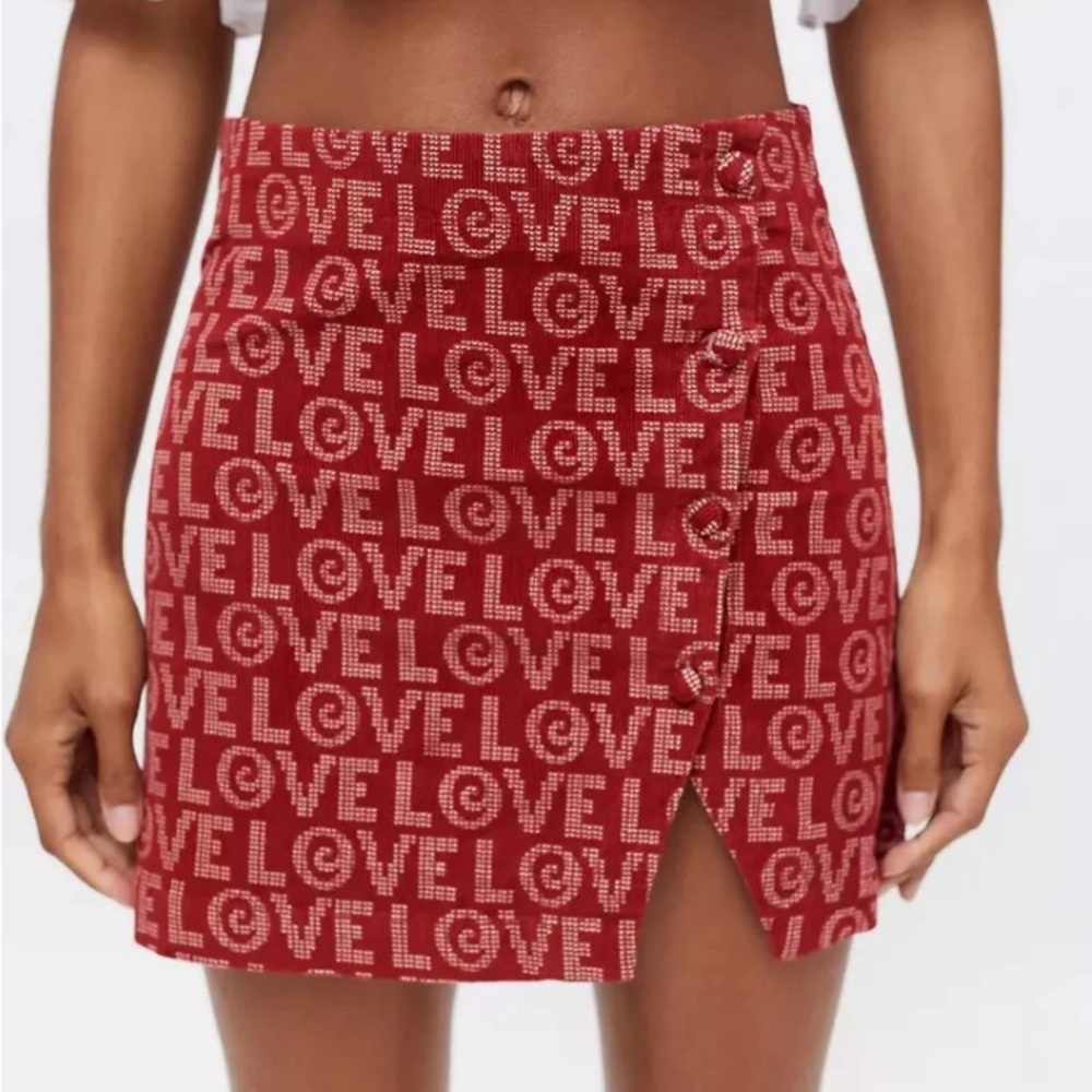 Red Corduroy “LOVE” skirt, size xs